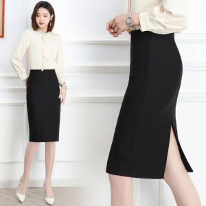 Bodycon Dress Womens Skirt Mid Length Long Length High Waist Slit Office Lady Skirt Overknee Versatile Temperament Long Dress Black Package Hip Skirt
