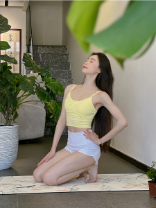 Mimiuomi Soft Comfortable Yoga Vest with Chest Pad Ballet Style Sports Bra Double Strap Halter Neck Design Nylon Fabric