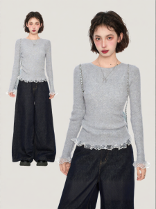 BAIDAIFEI | Lace False Two-Piece Long Sleeve Underwear T-Shirt Sweater