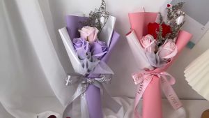 pzcf  Home Decor Puffs Crochet Flowers Colorful Hand Woven Flower Artificial Flower Bouquets Gift for Lovers Valentines Day Gift