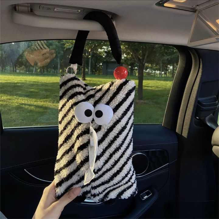 Cute Big Eyes Car Mounted Tissue Box Decorative Hanging Ornament Plush Material Car Interior Decoration Hanging Bag Tissue Holder