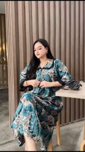 DYVASHION - Dress Motif Daun Rayon Premium Jumbo Ld 120 Terbaru Motif Viral Elegan Dan Trendy