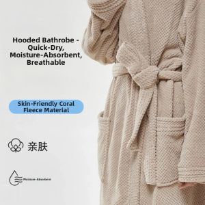 Bathrobe Hooded Waist-Tie Absorbent Quick-Dry