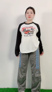 ชุดเซ็ตเสื้อแขนยาวลายอเมริกัน+กางเกงขายาว สบายคล่องตัว