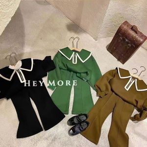 Bộ Quần Áo Trẻ Em Cho Bé Gái Áo Dài Tay Cổ Trụ Và Quần Ống Rộng 2 Món Thời Trang Cao Cấp Chất Liệu Cotton Pha Polyester Dành Cho Độ Tuổi 3-7