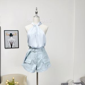 Áo Ba Lỗ Không Tay Hở Vai Thanh Lịch Mùa Hè Cho Nữ Áo Khoác Ngoài Gợi Cảm Thiết Kế Cổ Treo Chất Liệu Polyester Thời Trang