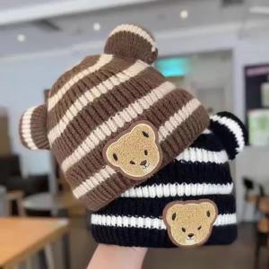 Baby Beanie Hats For Girls Boys Fashion Striped Toddler Knit Hat Cartoon Children Crochet Bonnet Winter Warm Kids Pullover Cap