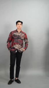 Swipe Up Kemeja Batik Couple Pria Wanita Modern Kiiro Maroon