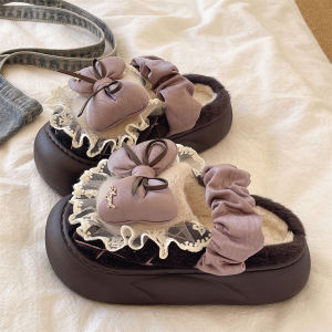 Thick Sole Anti-slip Warm Cute Bow Cotton Slippers