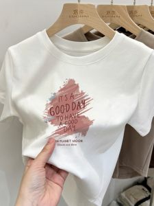 Áo Thun Nữ Tay Ngắn in Chữ Graffiti Hàn Quốc Thời Trang Ôm Vừa Vặn Mùa Hè 2024 Áo Thun Cotton Thường Ngày