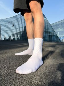 Four Pairs White Socks Men Breathable Socks Men Knee Socks Spring and Summer Thin Sports Easiest for Match Towel Bottom Long Socks Pure Cotton Long Tube