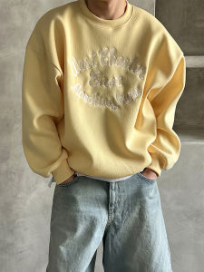 DAVID&ME | Yellow Round Neck Letter Embroidery Hoodless Sweatshirt Casual Lounge Style