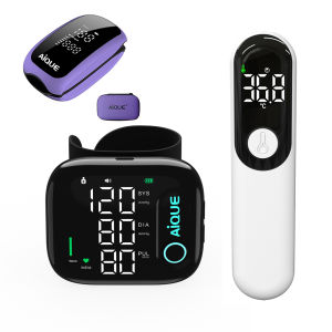JINGLANG | 3 IN 1 Health Kit Wrist BP Monitor Non-contact Forehead Thermometer Finger Pulse Oximeter Home Medical Equipment Set