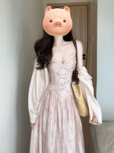 LIRENQING | French Pink Slimming Waistline Dress Set