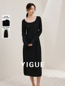 Yigue | Vintage French Square Neck Tencel Lightweight Dress