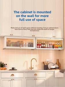 Kitchen Spice Storage Rack Wall Mounted Cabinet Door up Flip No Drilling Required Carbon Steel Rustproof Nordic Style Spice Bowl Dish Storage Cabinet