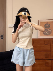 Slimming Short Sleeve V-Neck T-Shirt Casual Pure Desire Style Womens Summer Top Versatile Commute Fashion Combed Cotton Blend