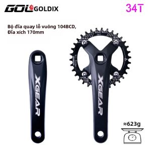 GOLDIX | Bộ Tay Quay Xe Đạp Lỗ Vuông GOLDIX 104 BCD Đĩa Đơn Hợp Kim Nhôm Rèn Chiều Dài 170mm Màu Đen Dành Cho Xe Đạp Leo Núi Xe Đạp Trẻ Em Xe Đạp Địa Hình - Nhiều Tùy Chọn Số Răng