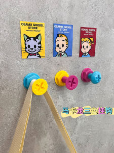 Creative Macaron Style Screw Wall Hooks Ins Home Decorative Sticky Hooks No Trace Plastic Storage Organizer for Clothes