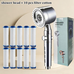 High Pressure Shower Head 5 Modes Handheld with Filter Water Saving One Key Stop Bathroom Shower With 10pcs Filter Cotton