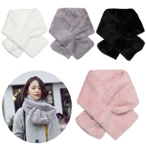 ROUGH SUCCESSFUL77RO7 Thicken Faux Rabbit Fur Plush Shawl Neckerchief Wrap Neck Warmer Cross Scarf Solid Color