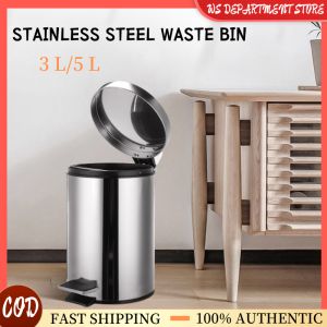 Stainless steel waste bin 3L/5L pedal type with cover for kitchen living room bathroom