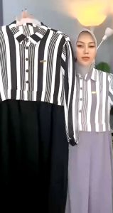 Gamis Crinkle Motif Salur Polos Model Long Sleeve Wanita Terbaru 2025
