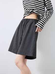 Elegant Grey Slim Fit Suit Shorts Women Summer Thin Novel High Waist A-Line Five Shorts Korean Style Plain Wide Leg Trousers