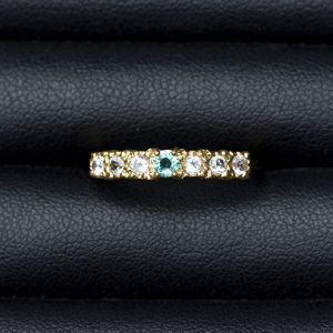 ถุงพลอยมรกตโคลัมเบีย (Emerald) - สีขาว (White Zircon) - เรือนเงิน 92.5% ชุบทองล้อม ด้วยเพชรCZ - ไซด์นิ้ว 54 หรือ 6.5