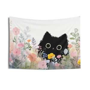 VIKAMA Healing Watercolor Black Cat Tapestry Soft Cute Ins Wind Background Cloth Living Room Decoration Room Decoration