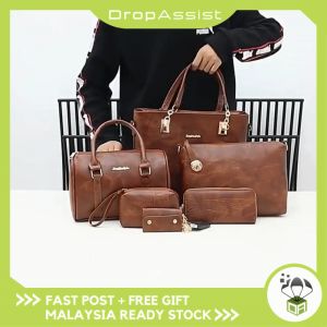 DROPASSIST 1426 Set of 6 in 1 Handbeg All in One Set Wallet Purse Sling Bag Woman Fashion BegWanita Premium PU Handbag