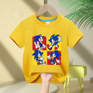 Bandai | 2026 Cartoon Boys Round Neck Comfortable Short Sleeve Sonic The Hedgehog Childrens Pure Cotton T-Shirt Girls Breathable Top