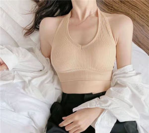 เสื้อครอปโชว์หลังเซ็กซี่สำหรับผู้หญิงเสื้อสายเดี่ยวชุดชั้นในไร้สายชั้นในเสื้อกั๊กเสื้อตัวบนไอซ์ซิลค์โชว์หลัง
