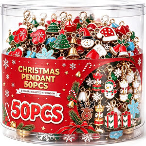 50pcs Cartoon Christmas Metal Keychain / Mixed Christmas Theme Keychains Pendant / Christmas New Year Fashion Metal Alloy Xmas Pendants / DIY Jewelry Accessories