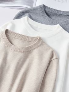 Mens round Neck Fleece Lined Thickened Long Sleeve Knitwear Warm Base Layer Shirt Casual Youth Trend Autumn Winter New Arrival