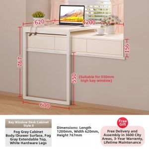 QIANGXIANG | Creamy Style Half-Overlapping Window Study and Computer Table with Drawer Cabinet Storage