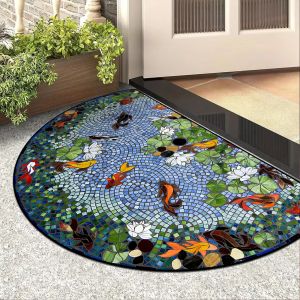 VIKAMA Entrance Door Mat Dust Sand Proof Floor Mats Outdoor Patio Doormat Plant Flower Home Decoration Rug Semi-circular Carpet