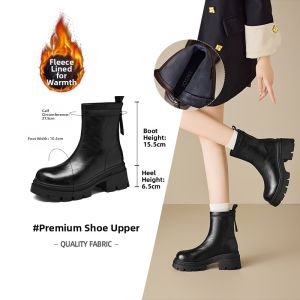 Josiny | English Style Thick Soled Boots for Women Black Slim Boot