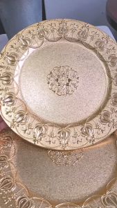 ถาดทองลายสลักขอบสวยงาม จานทอง หรูหรามาก ทําจากพลาสติกpp พร็อพถ่ายรูป
