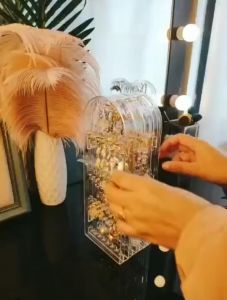 Foldable Portable Plastic Jewelry Storage Box Earrings Display Stand Bracelet Necklace Organizer Box 4 Doors