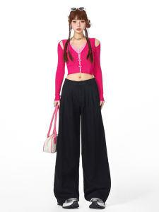 Black Casual High Waist Wide Leg Jeans Womens Loose Drapey Straight Cut Slimming Denim Pants MGHG Versatile Folded Hem