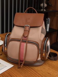 Retro High-End Feeling กระเป๋าสะพายคู่สําหรับผู้หญิง 2024 ใหม่แฟชั่นลายสก๊อตกระเป๋าเป้สะพายหลังขนาดใหญ่ Casual Simple Travel กระเป๋าหนังสือ