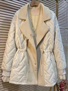 plus Size Womens Clothing Suit Collar Cinched Drawstring Cotton-Padded Clothes Full-Figured Girl Long Sleeve Fashion Slim Looking 2023 Fall/Winter Top