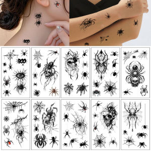 10 Sheets Halloween Waterproof Tattoo Stickers Black Spider Web Suitable for Hand Body Face Makeup Temporary Tattoo