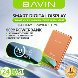 BAVIN PC1212S 5000mAh Fast Charging 15W Wireless Magnetic Powerbank w/Smart TFT Display+Ultra Thin for iP&Android Phones