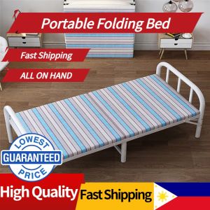 【COD/IN STOCK】Folding Bed Frame Single Bed Sturdy Metal Bed Heavy Duty Quality Dormitory Foldable Bed Durable Quality Heavy Weight Capacity Portable Bed for 1-2 People Office Nap Lunch Break Wrought Iron Stripe Bed Sleeping Rest Bed Couch