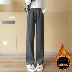 Stylish Thickened Waist High Fleece Cotton Velvet Wide Leg Pants