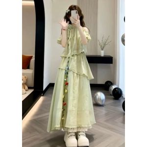 LIRUSHAN | Strapless Halter Green Long Dress for Summer Beach
