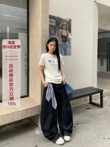 ZHL Studio Summer New Simple Cat Sticker Embroidery Slim Fit Shoulder T-Shirt Short Sleeve Commute Style Moisture Wicking