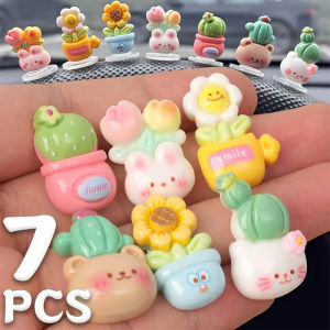 7PCS Flower Pot Car Ornament Car Dashboard Rearview Mirror Simulation Cactus Sunflower Potted Plant Cute Resin Decoration Accessories